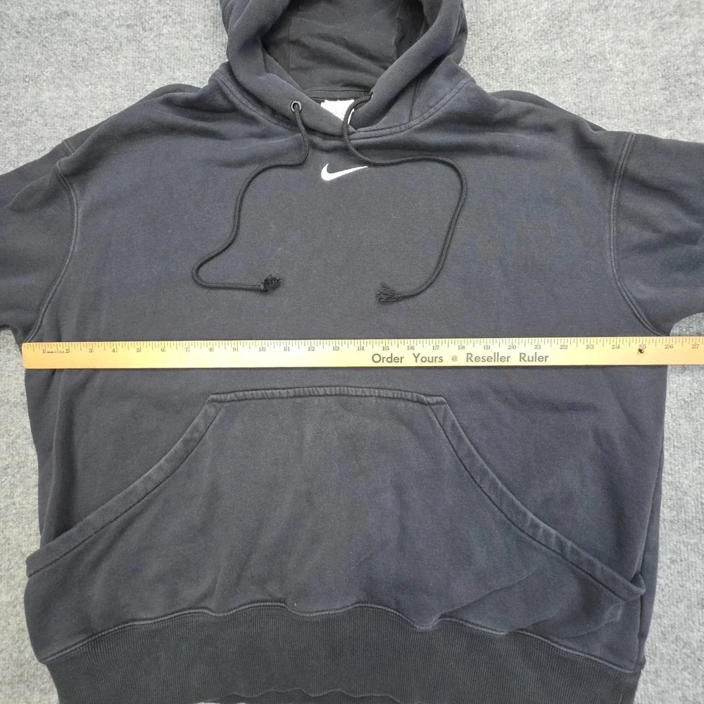 Nike Hoodie Women L Black Oversized Center Swoosh Fleece Baggy 90s Hoops